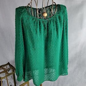J. Crew Sheer Kelly Green Dotted Swiss Blouse